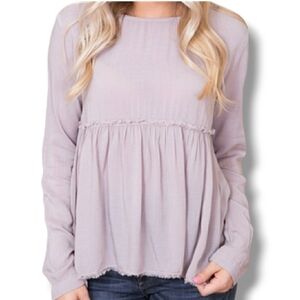 Bella Dahl Gravel Stone Babydoll Button Back Long Sleeve Top - Size Small